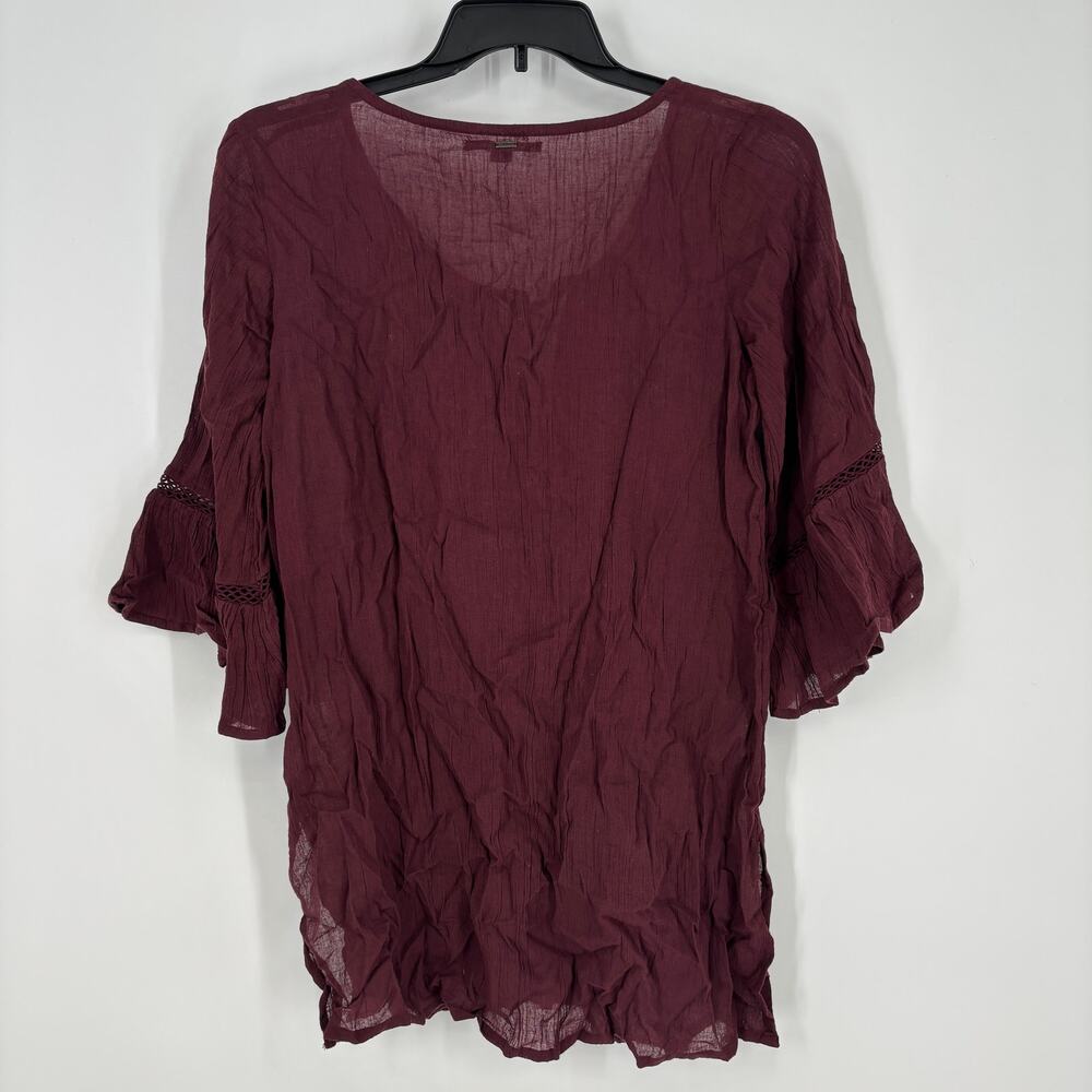 Saltwater Solids 3/4 Sleeve Cover Up Wine S - Picture 5 of 5